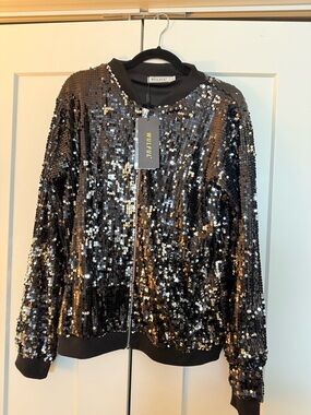 Black Sequin Bomber Jacket